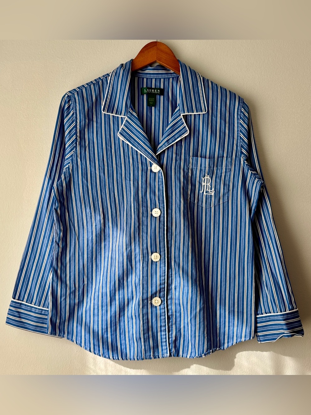 Lauren Ralph Lauren Shirt Womens L Blue Stripe Long Sleeve Button Up Tunic